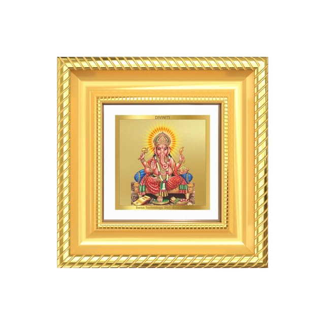 Image of DIVINITI Ganesha 24K Gold Plated Foil Tabletop Photo Frame for Home Decor, Puja Room, Luxury Gifting | DG Frame 015 S1A (10x10 CM)