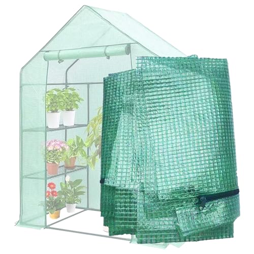 Greenhouse Replacement Cover 562976 Inches PE Walk-in Greenhouse Cover for Gardening Plants w/Roll-Up Zipper Door Waterproof Frost Protection Wind Rain Proof Easy Assembly (No Frames Include)