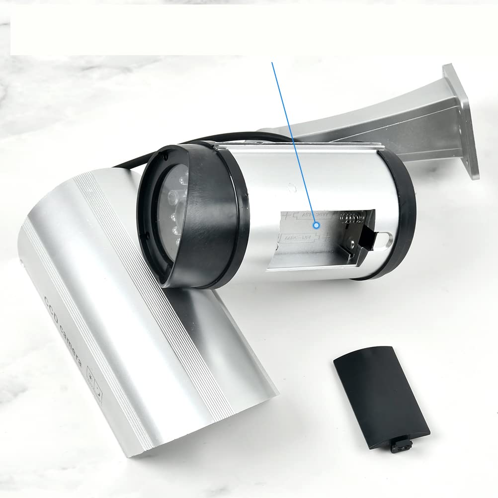 TIMESETL Camera Factice pour Exterieur et Intérieure 2Pcs Caméra Fausse Caméra de Surveillance Caméra Factice avec LED Infrarouge Clignotante Rouge d'avertissement, Caméra Fausse de Sécurit, Argent