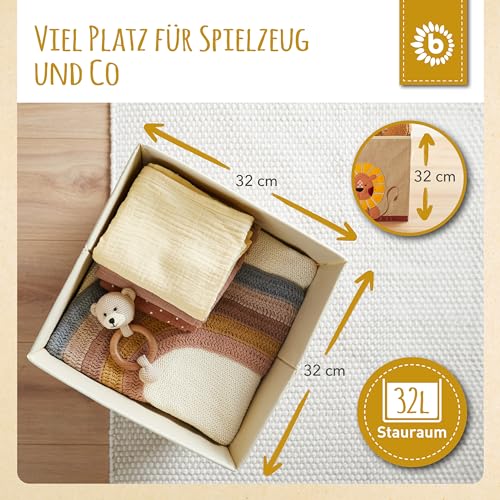 Bieco Aufbewahrungsbox Kinder | Löwen Motiv ca. 36L faltbar | Süße Spielzeug Kiste für Kallax Regal | Aufbewahrungsbox 33x33x33 | Kallax Boxen für Spielzeug Aufbewahrung | Storage Box Kallax