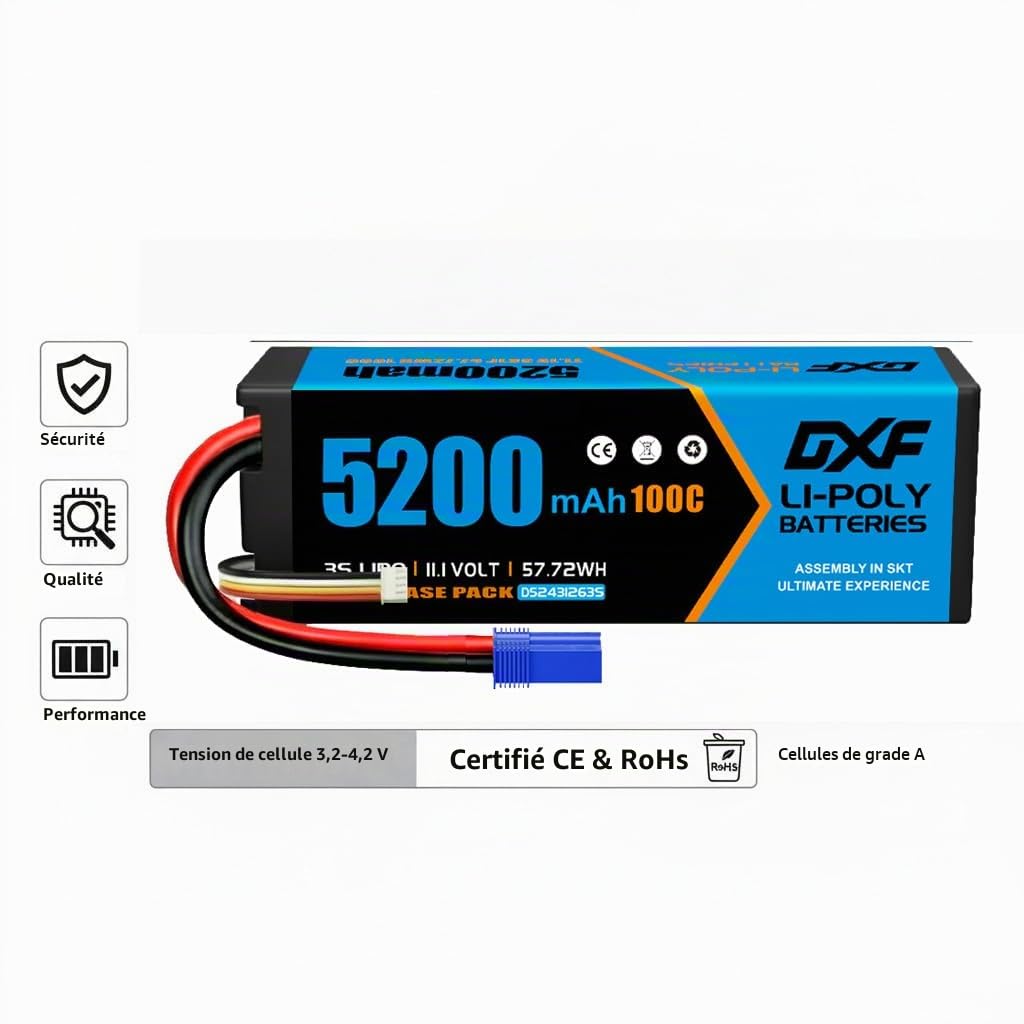 DXF Batterie LiPo 3S 11.1V 5200mAh 100C Connecteur EC5 T-Plug pour Voiture RC Hélicoptère Avion Bateau Buggy Truggy Monster Truck Drone Brushless 1/8 1/10 Haute Décharge - Pack de 2