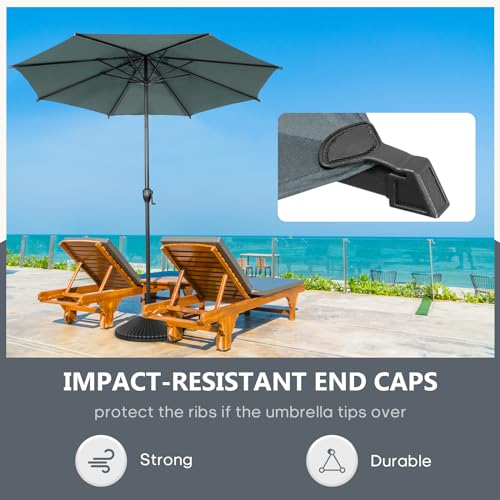 Image of Abba Patio 9FT Lyon Outdoor Patio Umbrella Outdoor Table Umbrella with Push Button Tilt and Crank Market Umbrella 8 Sturdy Ribs UV Protection Waterproof for Garden Deck Backyard Pool Grey