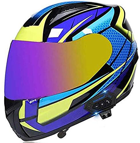 Bluetooth Motorcycle Helmets Full Face Dual Visors Modular Motorcross Helmets Built-in Speaker Headset Microphone for Automatic Answering DOT/ECE Certification Blue 5,XL=61-62