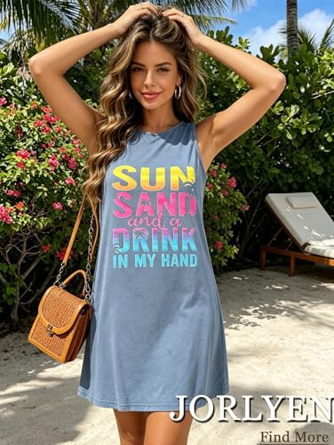 Image of Summer Tank Dress for Women Casual Vacation Sundress Coconut Tree Graphic Beach Cover Up