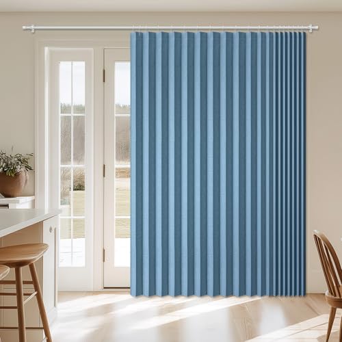 Image of AJAZZ Blackout Accordion Door Curtain 1 Panel 98 inchx106 inch Blue - Magnetic Folding Room Divider, No-Drill Sliding Patio Closet