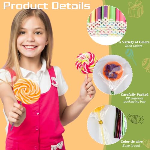 lahnao 600Pcs Lollipop Making Tools Set with 200Pcs 6 Coloured Cake Pop Sticks, 200Pcs Cake Pop Bags and 200 Twist Ties for Lollipops, Candies, Biscuits, Pastries - Image 4