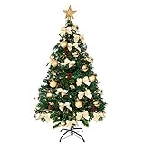 Baunsal GmbH & Co.KG Weihnachtsbaum Tannenbaum Christbaum künstlich 150 cm grün mit Goldener Dekoration und Lichterkette mit Micro LEDs …