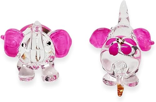 Miniatura 8 de ChangThai Design Pequeña figura de elefante rosa transparente de 1 pulgadas para levantar el tronco Elefantes de cristal soplado a mano en