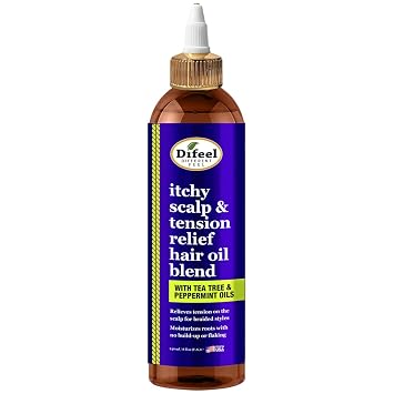 Difeel Itchy Scalp & Tension Relief Hair Oil Blend with Tea Tree & Peppermint Oils for Braided Styles 8 oz.