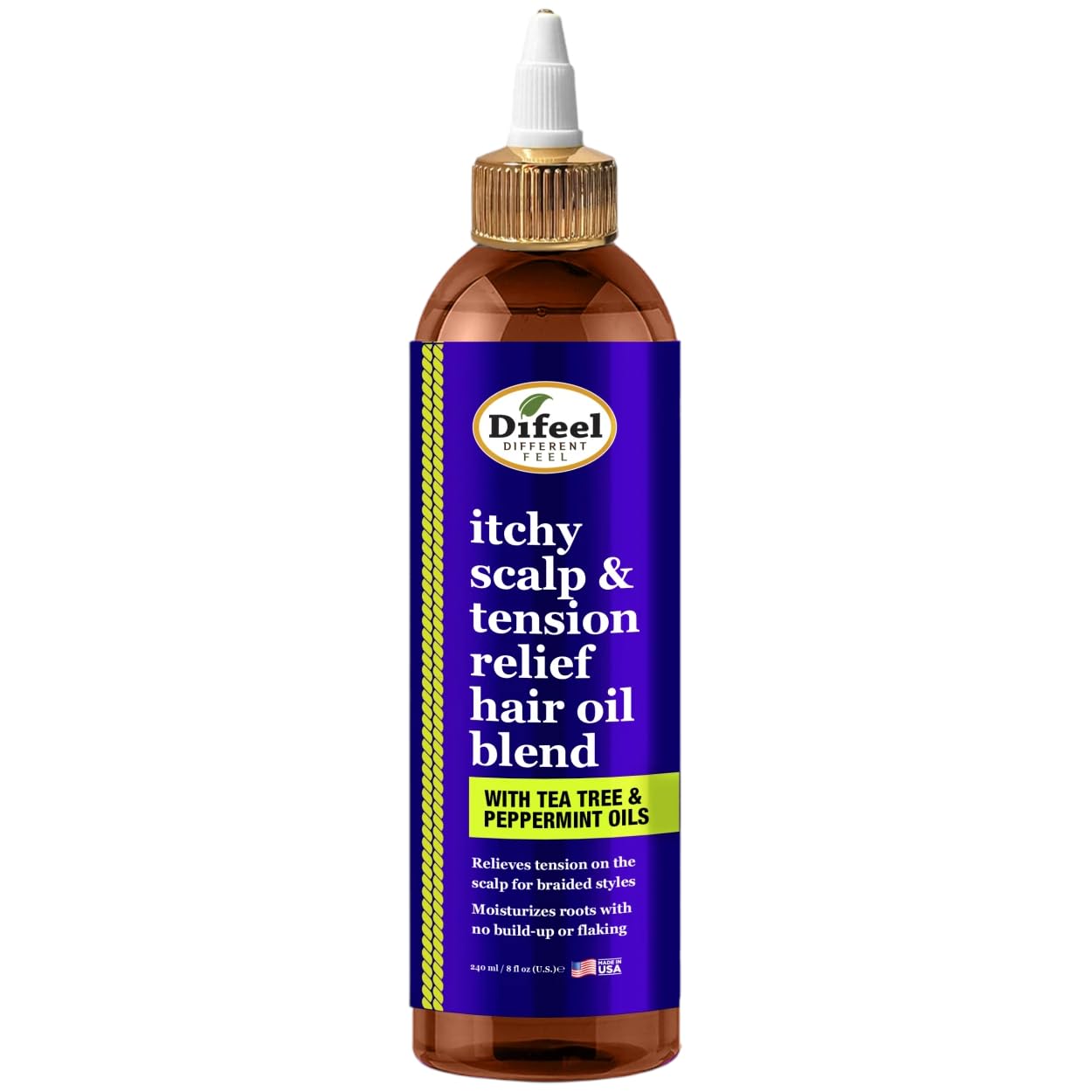 Difeel Itchy Scalp & Tension Relief Hair Oil Blend with Tea Tree & Peppermint Oils for Braided Styles 8 oz.