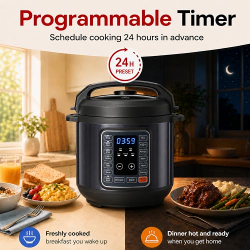 Image of Simple Deluxe Electric Pressure Cooker 6Qt, 12 Presets Instant Multi Cooker, Olla de Presion Nonstick Pot 6 Quarts for Slow Cook, Rice Cook, Steam, Saute, Canning, Yogurt Maker, Warm, Black