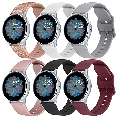 6 Pack Sport Bands for Samsung Galaxy Active 2 Watch Bands 40mm 44mm / Active 40mm Bands/Galaxy Watch 3 41mm Bands/Galaxy Watch Bands 42mm, 20mm Soft Silicone Bands for Galaxy Watch Active 2