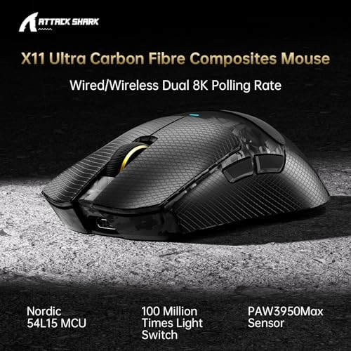 Image of ATTACK SHARK X11 Ultra 8K Carbon Fiber Tri Mode Wireless Gaming Mouse-Black