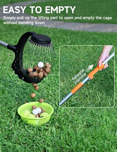 Acorn Picker Upper Roller for Walnuts - Nut Gatherer with 1.8-Gallon Capacity, No-Bend Emptying Design,Suitable for 1.2"-3.6" Walnuts,Chestnuts, Fallen Apples & Tennis Balls