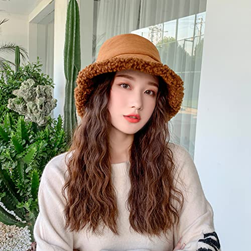 Peicees Winter Fluffy Bucket Hat For Women Girls Fuzzy Warm Bucket Hat With Faux Fur For Kids Reversible Fisherman Cap Dark Green #TOP3