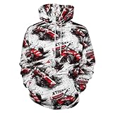 Nevjipu Hoodies for Men Women - Red Racing Car Print Comfy Fashion Loose Fit Pullover Hooded Sweatshirt