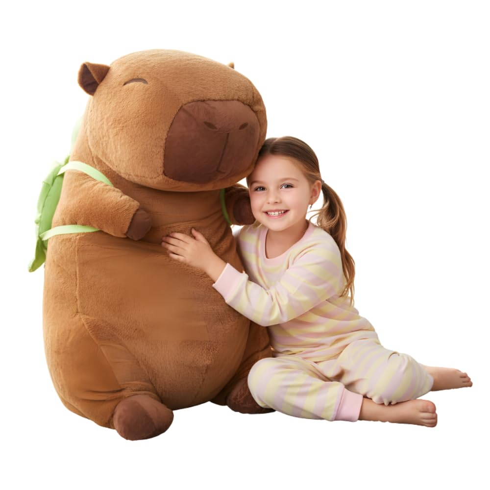 Capybara Peluche XXL 100 cm – Gran Peluche Suave Kapibara 3 en 1 cojín y decoración – Gigante para niños y Adultos (Capybara con Tortuga)