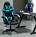 mcc direct Swivel Faux Leather Office Chair Racing Sports Gaming Tilt Computer Desk Chair with Headrest & Lumbar Cushion A(Blue)