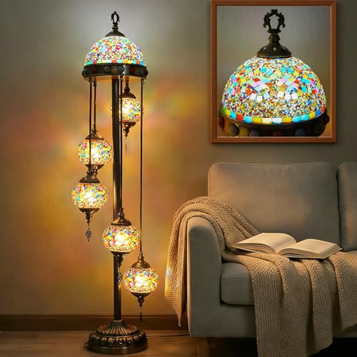 CAutoMart 56" Turkish Floor Lamp with 5 Large Colorful Mosaic