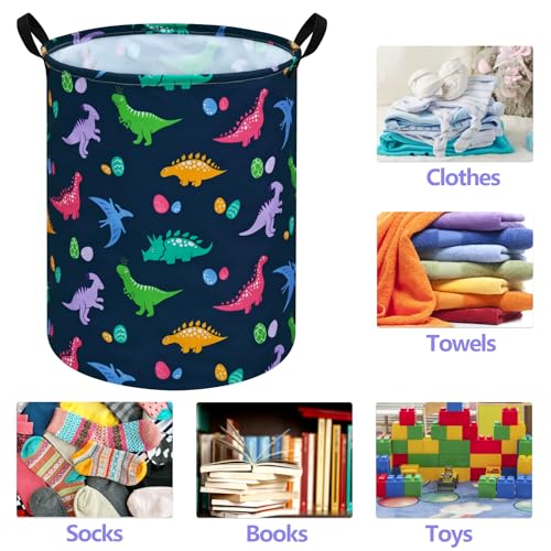 Image of Collapsible Kids Laundry Basket Clothes Hamper, Foldable Storage Organizer Bin, Toy Clothes Storage with Handles for Boys Girls Bedroom, Room Decor Dinosaur