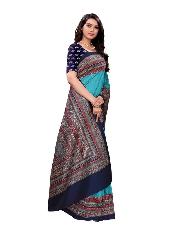 Satrani Women's Digital Print Poly Silk Saree With Unstitched Blouse Piece(1536S107N_Torquise)