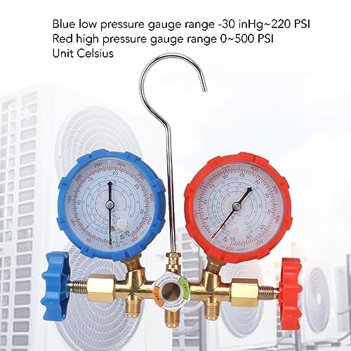 Juego de manómetros de diagnóstico AC de 3 vías para refrigerante Freon, carga y recuperación, con conexiones roscadas de latón de 1/4 pulgada y rango de presión de 500 PSI miniatura 7