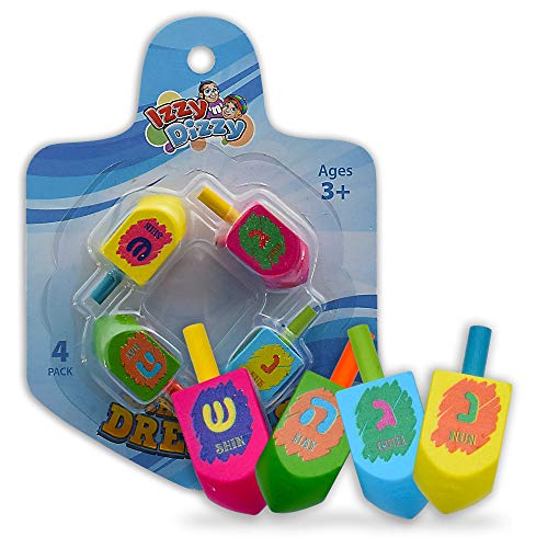 Izzy 'n' Dizzy Hanukkah Dreidels - Multi Colored Painted Wood Dreidel - 4 Pack Medium Cover