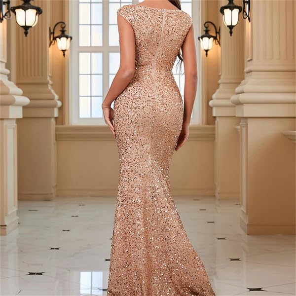 Sequin Prom Dresses Long Sleeveless Mermaid Formal Dress Sparkly Wrap Evening Gowns for Women3
