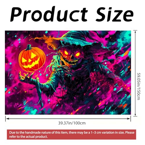 Image of Nuxovilar Spooky Scarecrow Wall Tapestry Polyester 59.05x39.37 In | Glow Poster Trippy Art Horror Decor UV Backdrop Living Room Bedroom Lounge Space Room (Flaming Pumpkin Scene)