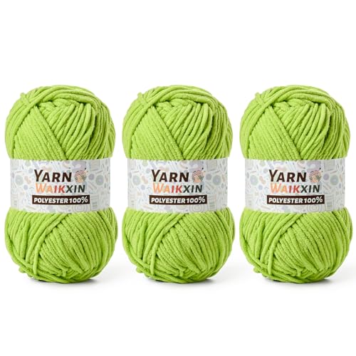 Image of 3 Pack Soft Chenille Yarn for Crocheting, Fluffy Chunky Crochet Yarn for Baby Blanket, (5.29oz /196.8yds) Fuzzy Velvet Yarn for Amigurumi&DIY Puzzle、Crafts、Scarf(3 Lime Green)