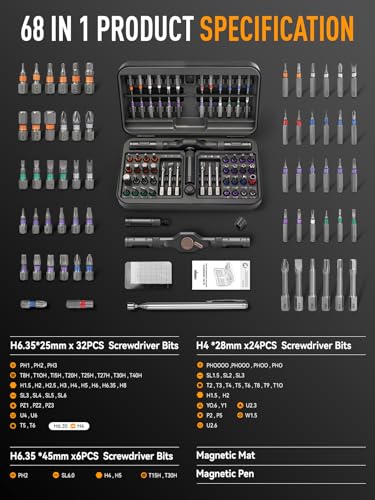 DISEN 68-in-1 Ratcheting Screwdriver Set