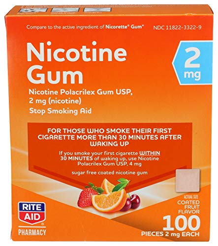 Rite Aid Nicotine Gum, 2mg, Fruit Flavor - 100 Pieces | Quit Smoking Aid | Nicotine Replacement Gum | Stop Smoking Aids That Work | Chewing Gum Packs to Help You Quit Smoking | Coated Nicotine Gum 2mg