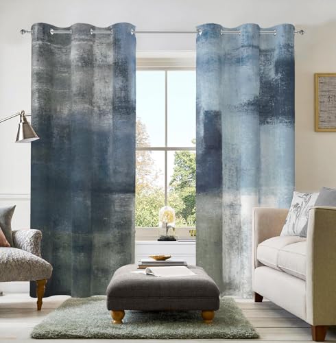 Image of Asuexpect Dusty Blue Abstract Curtains 2 Panels Set Navy Grey Geometric Curtain Modern Chic Window Treatments Decorative for Farmhouse Living Room Bedroom Window 50% Darkening Curtain 42x63 Inch