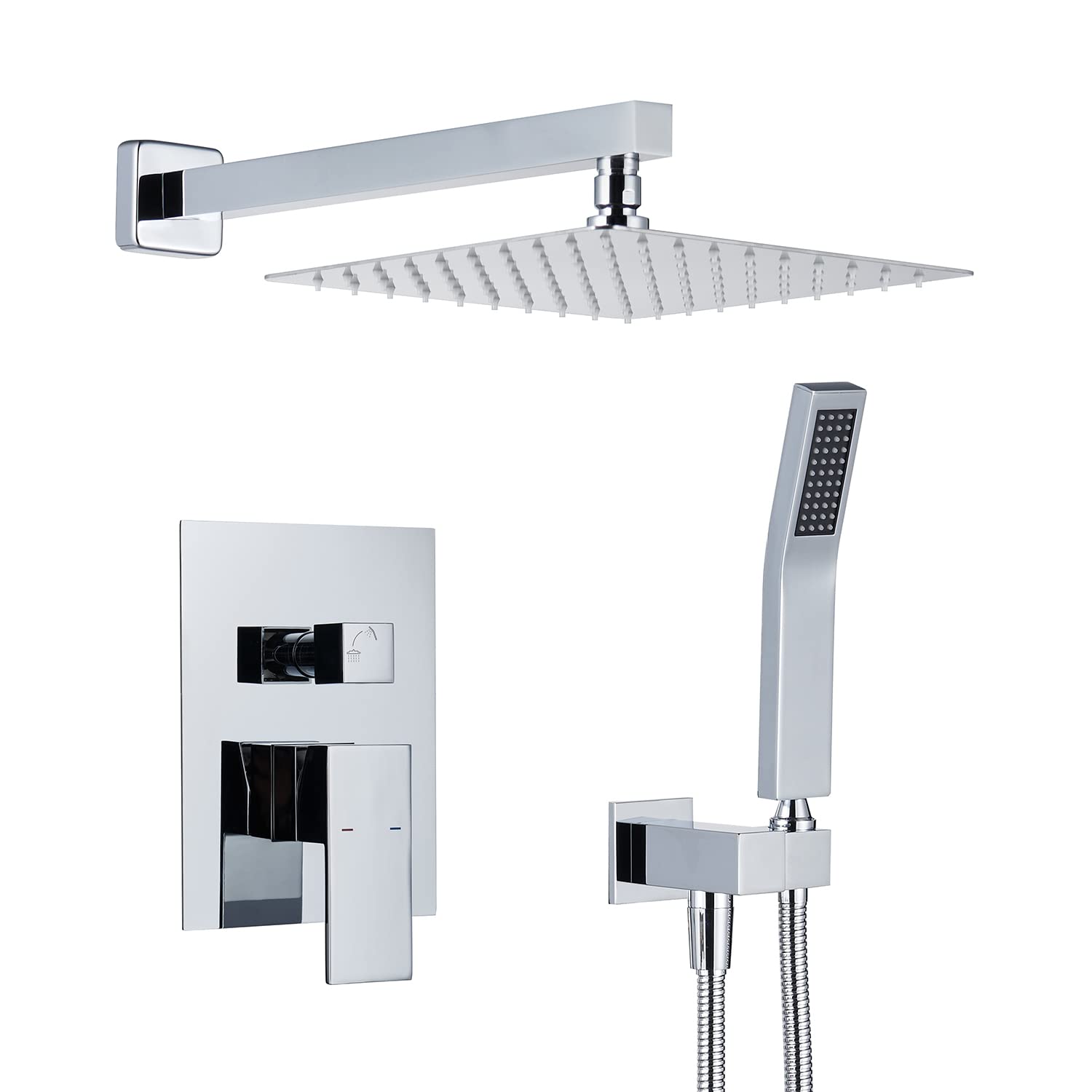 Shower System 10 Inches Rain Shower Combo Set Chrome Wall Mount Faucet Bathroom Faucets with Rainfall Shower Head and Hand Shower