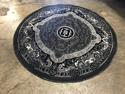 Traditional Persian Oriental Round Area Rug Grey Black Silver Gray Design 101 (5 Feet 3 Inch X 5 Feet 3 Inch) #TOP6