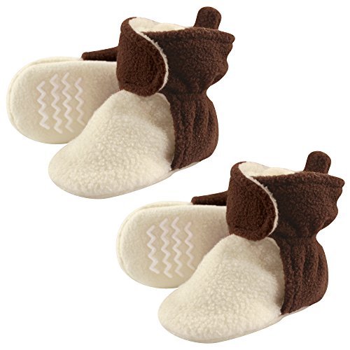 Hudson Baby Cozy Warm Toddler Slipper Booties with Non Skid Bottom, 2 Pack, Brown and Cream, 4T