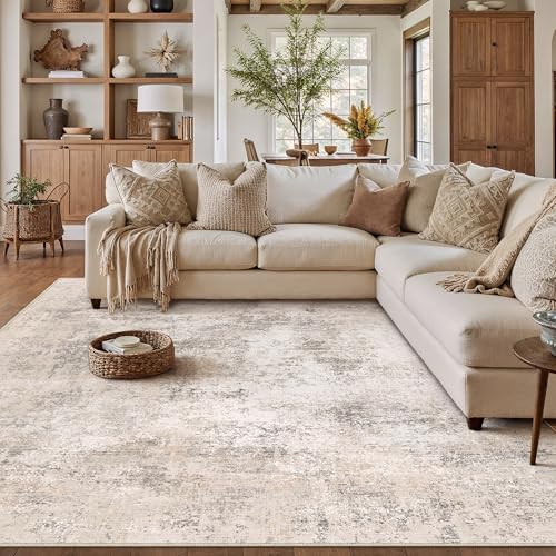 Tapete moderno Abstracto 8x10 Beige antideslizante lavable miniatura 1