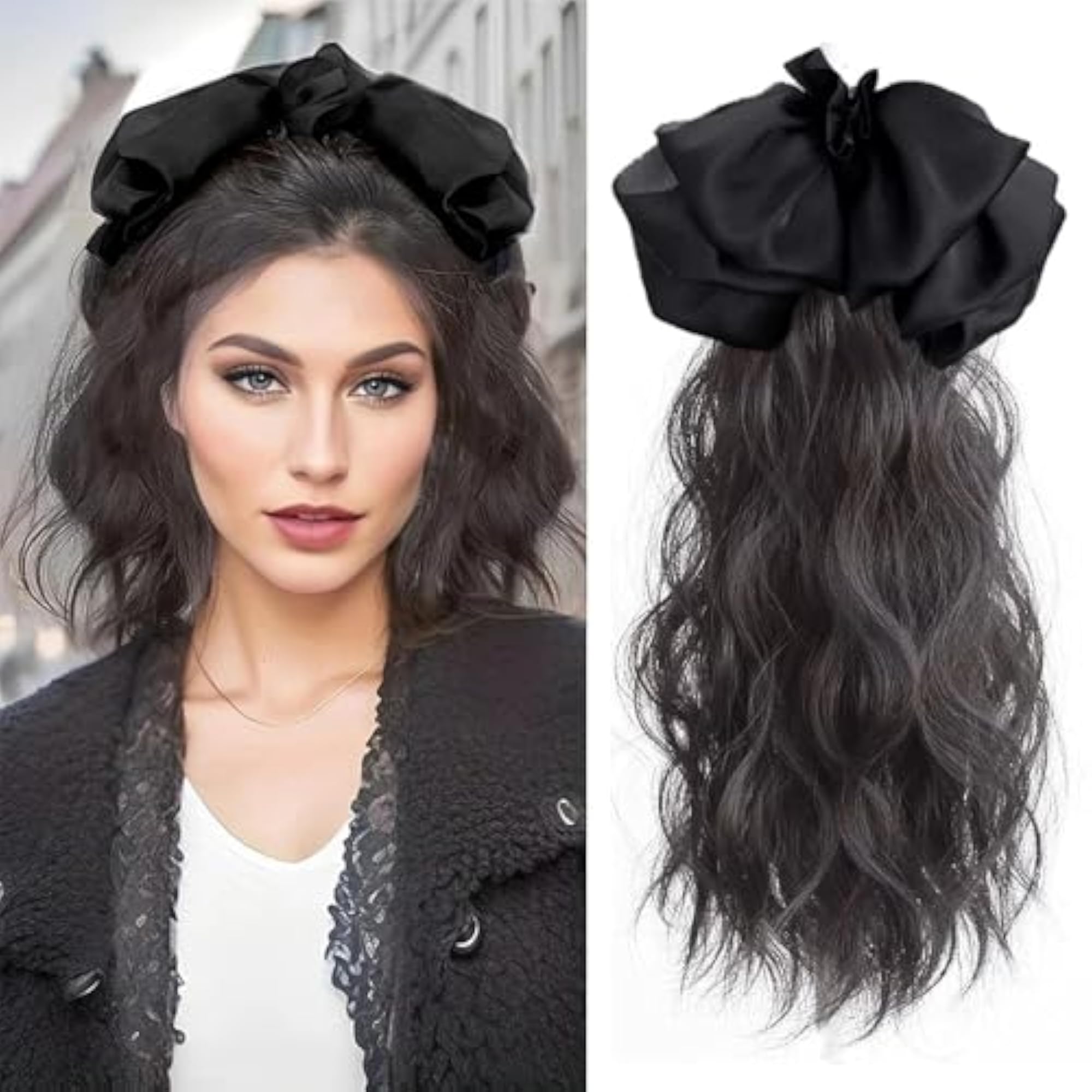 Light Weight Fluffy Ponytail with Large Butterfly Bow Clip