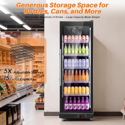 Image of 15Cu.Ft Commercial Refrigerator, Glass Door Display Beverage Cooler Fridge