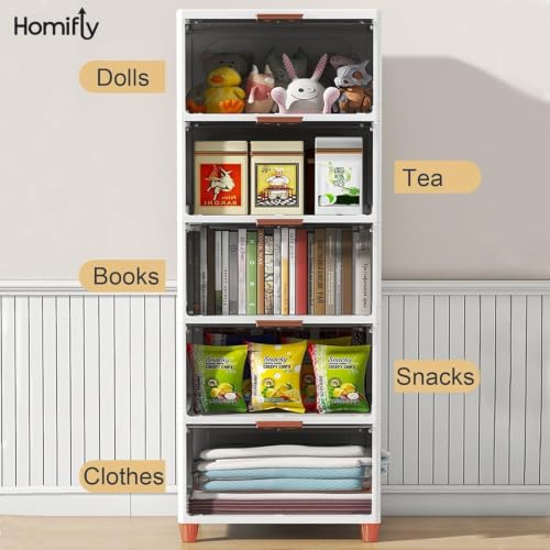 Image of HOMIFLY 4 Tier Foldable Plastic Cloth Rack for Storage /Kitchen Cupboard /Versatile & Sturdy Wardrobe for Clothes /Storage Organizer /Closet for Bedroom /Living Room /Laundry Room /Study(Transparent)