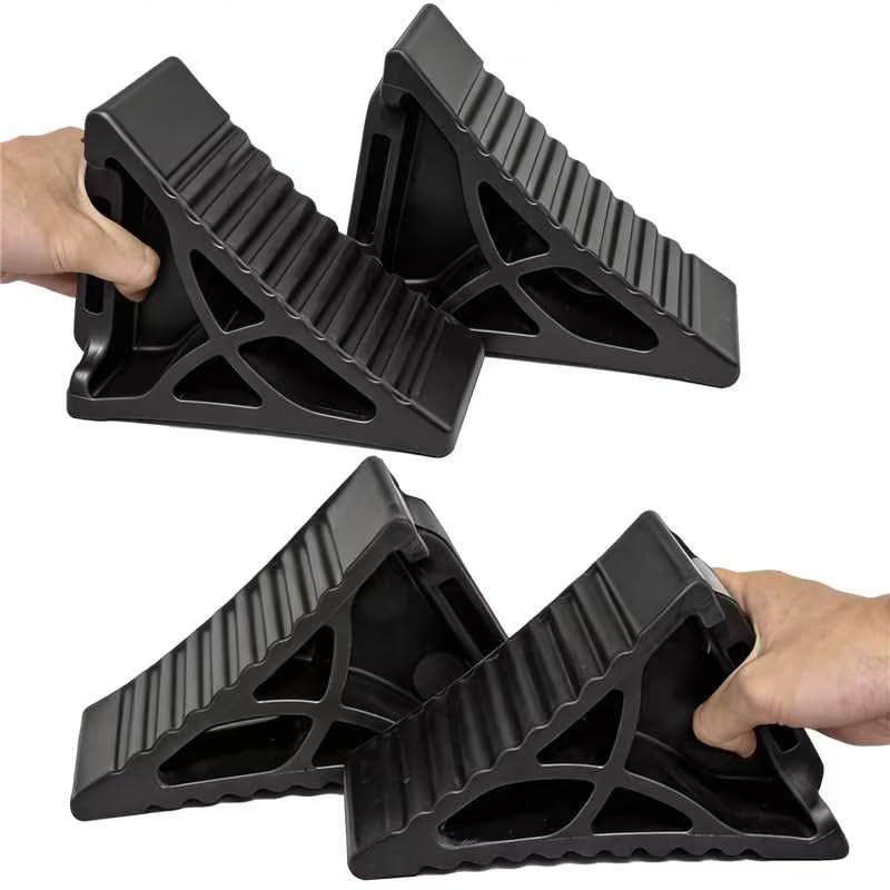 Image of Wheel Chocks for RV Trailer Car Camper, Rubber Deformable Curve Upgrade Design, Wrapping Around Various Tires, Conforming to Ground, Better Load-Bearing and Anti-Slip, Durable Safty Block, 4 Pack