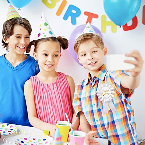 White Happy Birthday Tinplate Badge Pin, Boys and Girls Birthday Award Ribbon Children Adults Party Decorations Sign4