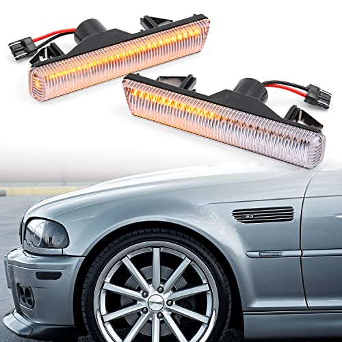 NSLUMO Sequential Amber LED Side Marker Lights for 2001-2006 BW E46 M3 Coupe Convertible Fender Turn Signal Indicator Blinker Lights Euro Clear Lens Replace OEM #63137165845