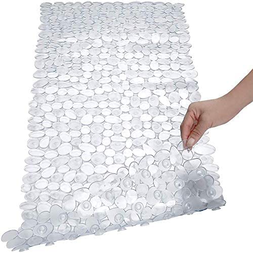 Ruiuzioong Tapis de Baignoire Antidérapant,Résistant à la moisissure,Très Long,Antibactérien,BPA,sans phtalate de Latex,Lavable en Machine,et ventouses Tapis de Bain (88cm*40cm, Transparent) Cover