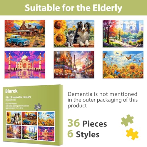 Biarek 6 Pack 36 Large Piece Puzzles for Seniors Puzzle Dementia Alzheimer's Products Activities for Elderly Adults Easy Jigsaw Puzzle Alzheimer's Gift for Patients in Nursing Home with 6 Storage Bags - Image 8