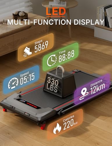 Walking Pad Treadmill with 5% Incline, Compact Under Desk Treadmill for Home and Office, Portable Running Machine with LED Display Remote Control, 330lbs Capacity 2.5HP Low Noise - Image 4