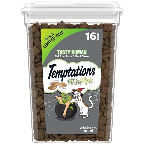 Temptations MixUps Crunchy and Soft Cat Treats, Tasty Human, 16 oz | Chicken, liver & beef flavors, under 2 calories per treat, 100% complete & balanced for adult cats, resealable stay-fresh tub - image 1