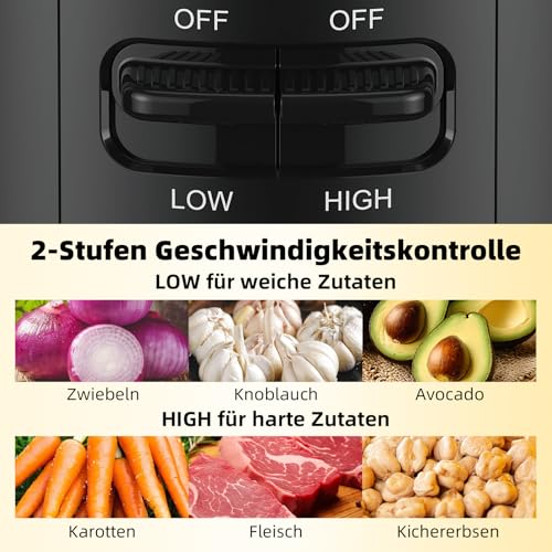 Tritatutto Elettrico - 400W Robot da Cucina con 2 Velocità, 4 Lame a Doppio Livello in Acciaio Inox e Frullino - Boccale 0.95L Staccabile per Tritare, Frullare, Emulsionare e Purea - immagine 3