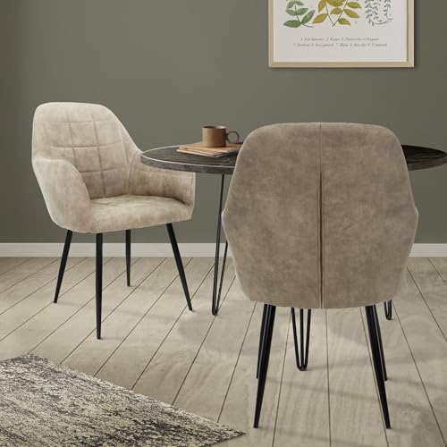 {Sillas Comedor Patas Acero Lujosas Sillas Comedor ECD Germany Juego de 2 Sillas de Comedor con Respaldo y Reposabrazos 58x60x84cm Asiento Tapizado Imitación de Cuero Color...