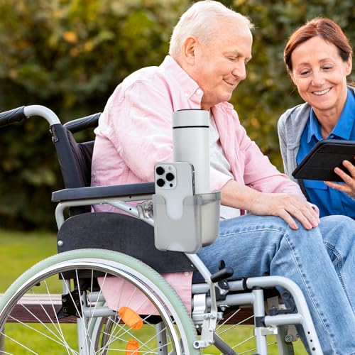 Image of Accmor 2-in-1 Wheelchair Cup Holder, Walker Cup Holder with Phone Holder, Universal Drinks Holder for Stroller, Rollator, Scooter, Walker, Wheelchair Accessory